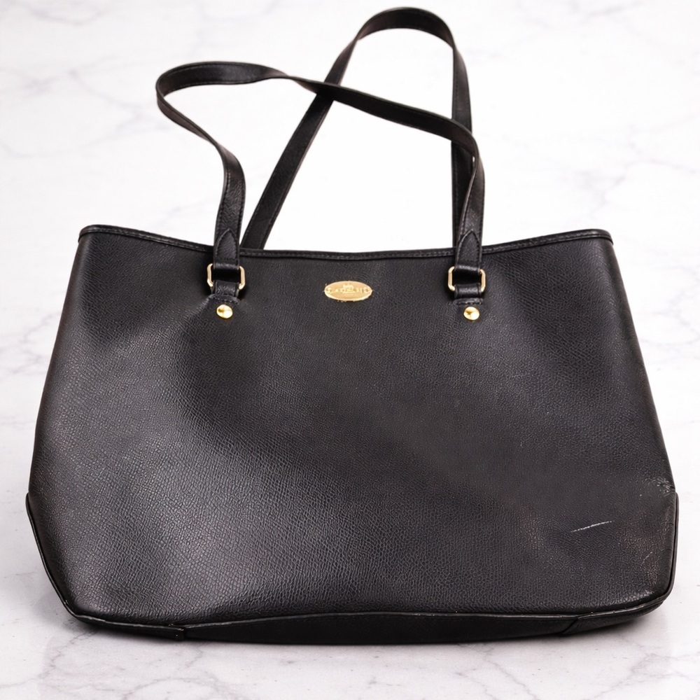 Coach Black Pebbled Leather Tote Bag Gold Hardware Large Shoulder Bag